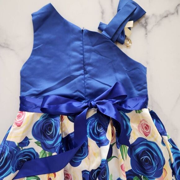 Girls 10-year blue cream Rose silky formal puffy sleeveless dress fancy princess - Picture 6 of 6